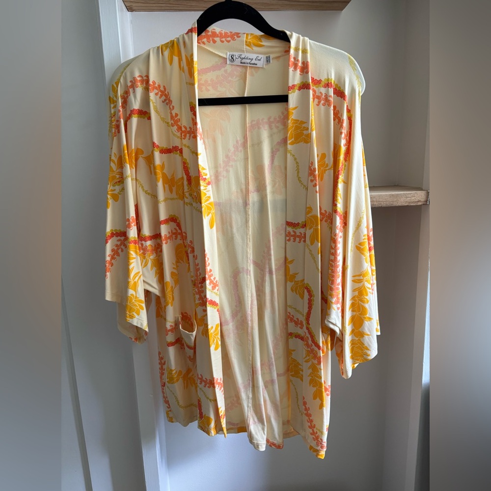 OS Fighting Eel Cardigan Asami - Vanilla Flower Lei Print